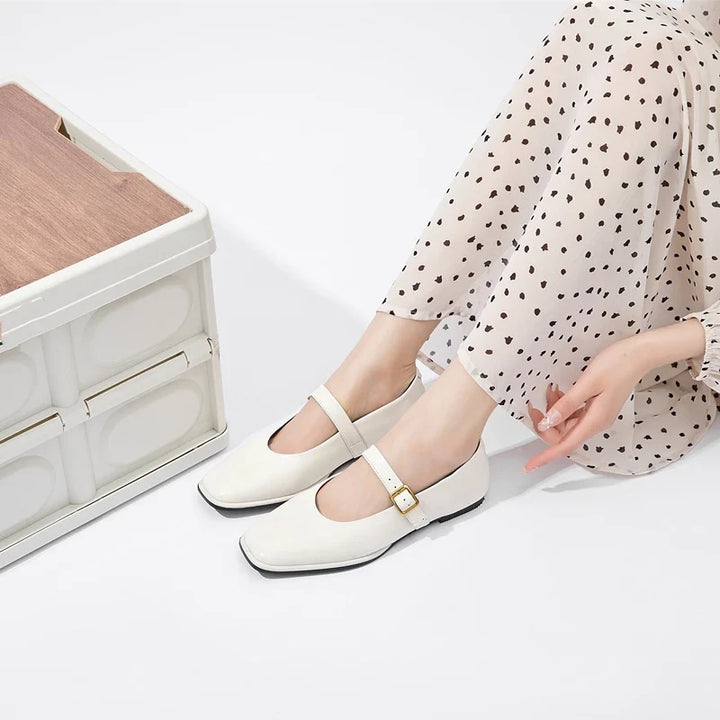 Supportive Women Mary Jane Flats - Square Toe, Leather