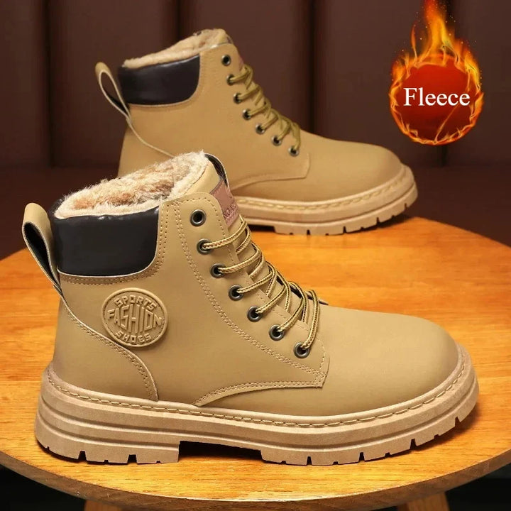 Retro Casual High Top Boots for Men - Winter Chunky Lace-Up Motorcycle Ankle Footwear