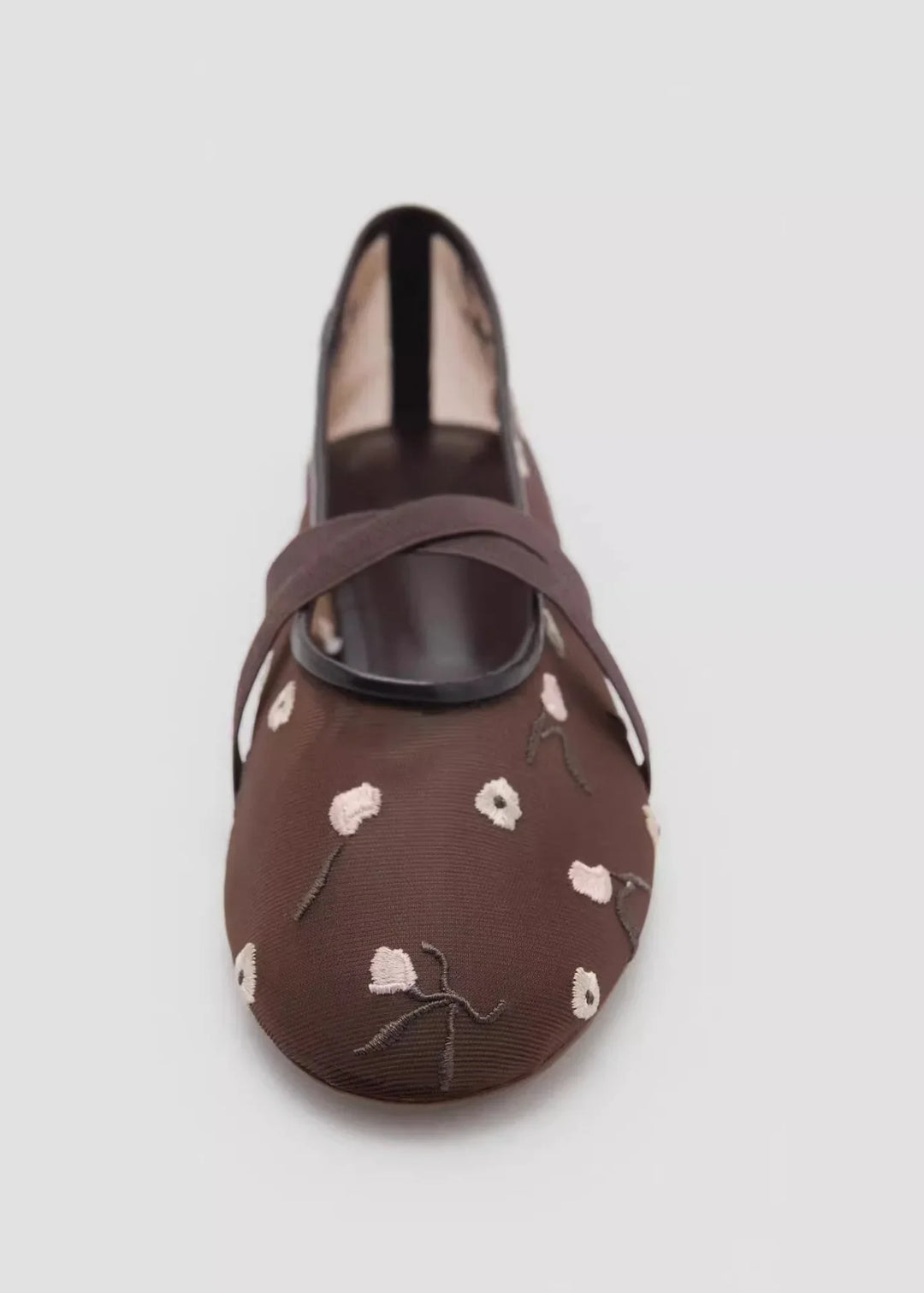 Lightweight Women Ballet Flats - Mary Jane, Embroidered Mesh