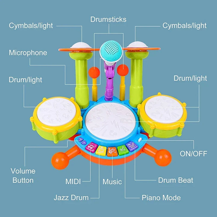 Kids Drum Set for Toddlers 1-3 with Microphone, Musical Educational Instrument Toys for Girls, Learning Activity Gifts