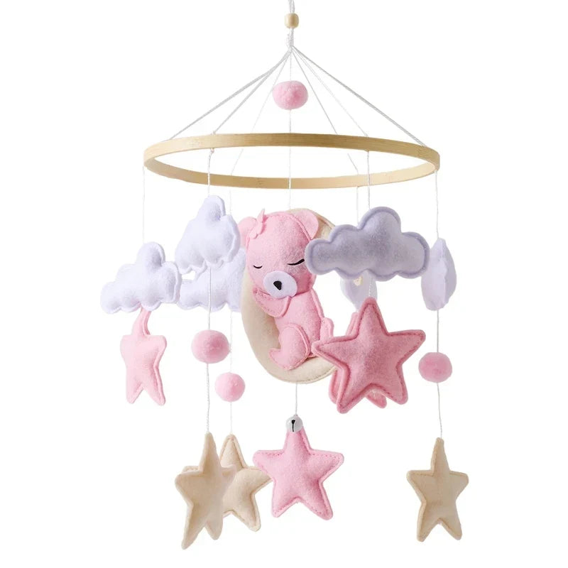Wooden Crib Mobile Felt Bear Musical Newborn Sensory Toys