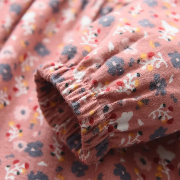 Soft Girls Dress – Long Sleeve Knee-Length, Floral Print, Cotton, Casual Autumn Wear
