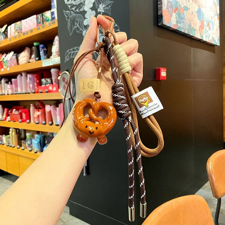 Woven Rope Bowknot Keychain With Cute Pastry Charms