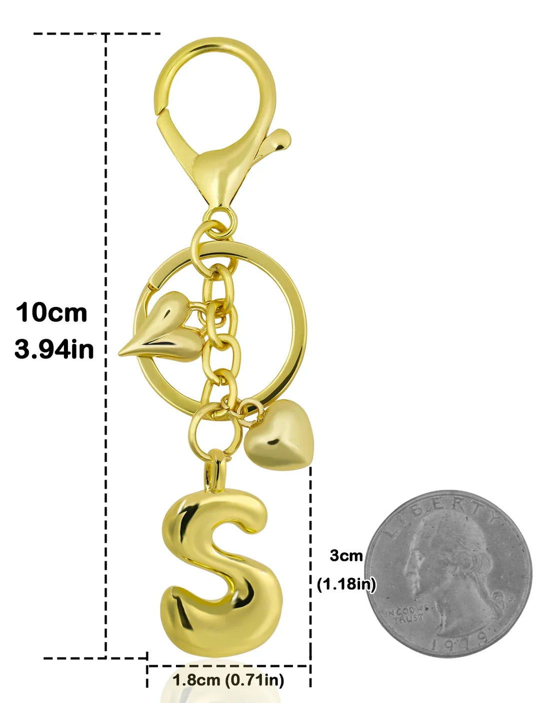 Personalized Keychain Gold Bubble Letter Bag Charm Gift