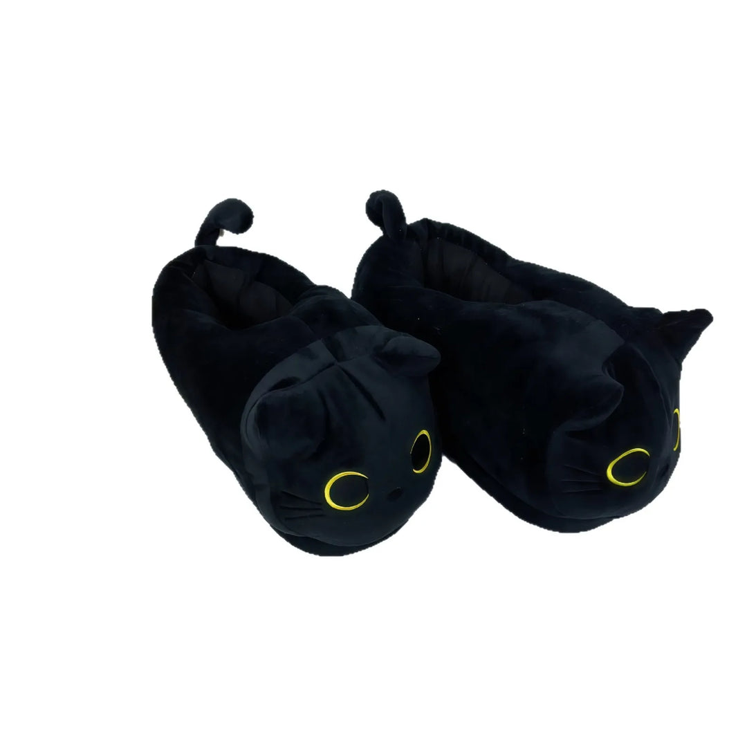 Soft Cozy Unisex Slippers - Siamese Cat Plush Cartoon Design, Canvas, Indoor Use