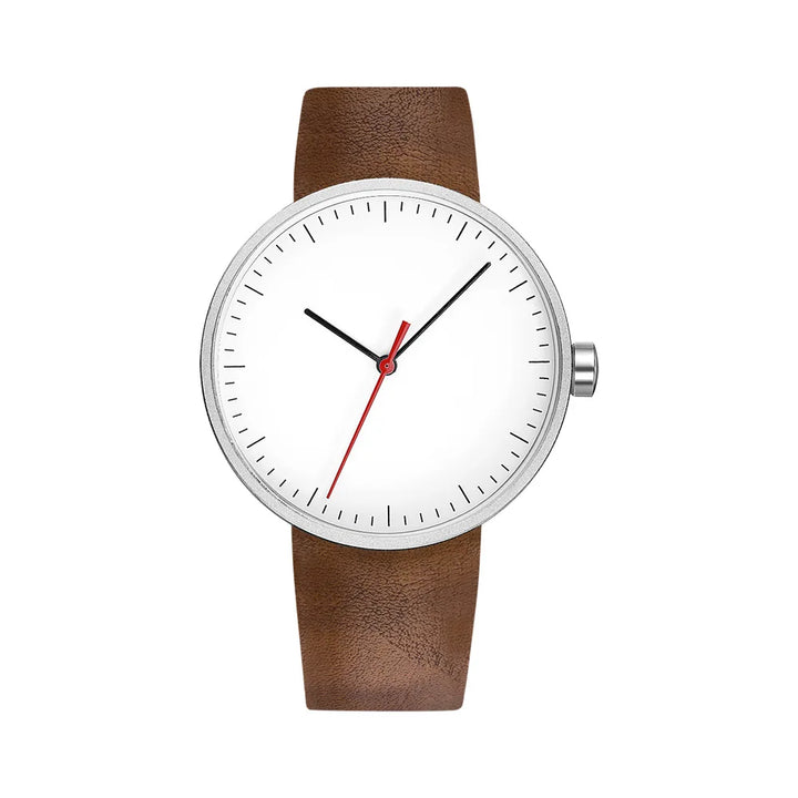 Classic unisex quartz wristwatch – leather strap, round dial, minimalist everyday timepiece