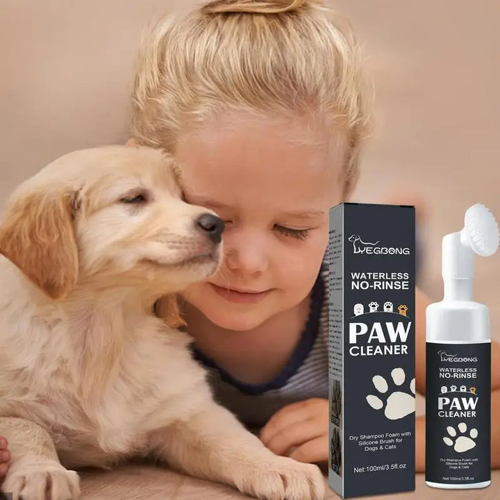 Rinse-Free Pet Foot Cleaner Foam with Silicone Brush - Gentle Paw Care for Dogs &amp; Cats