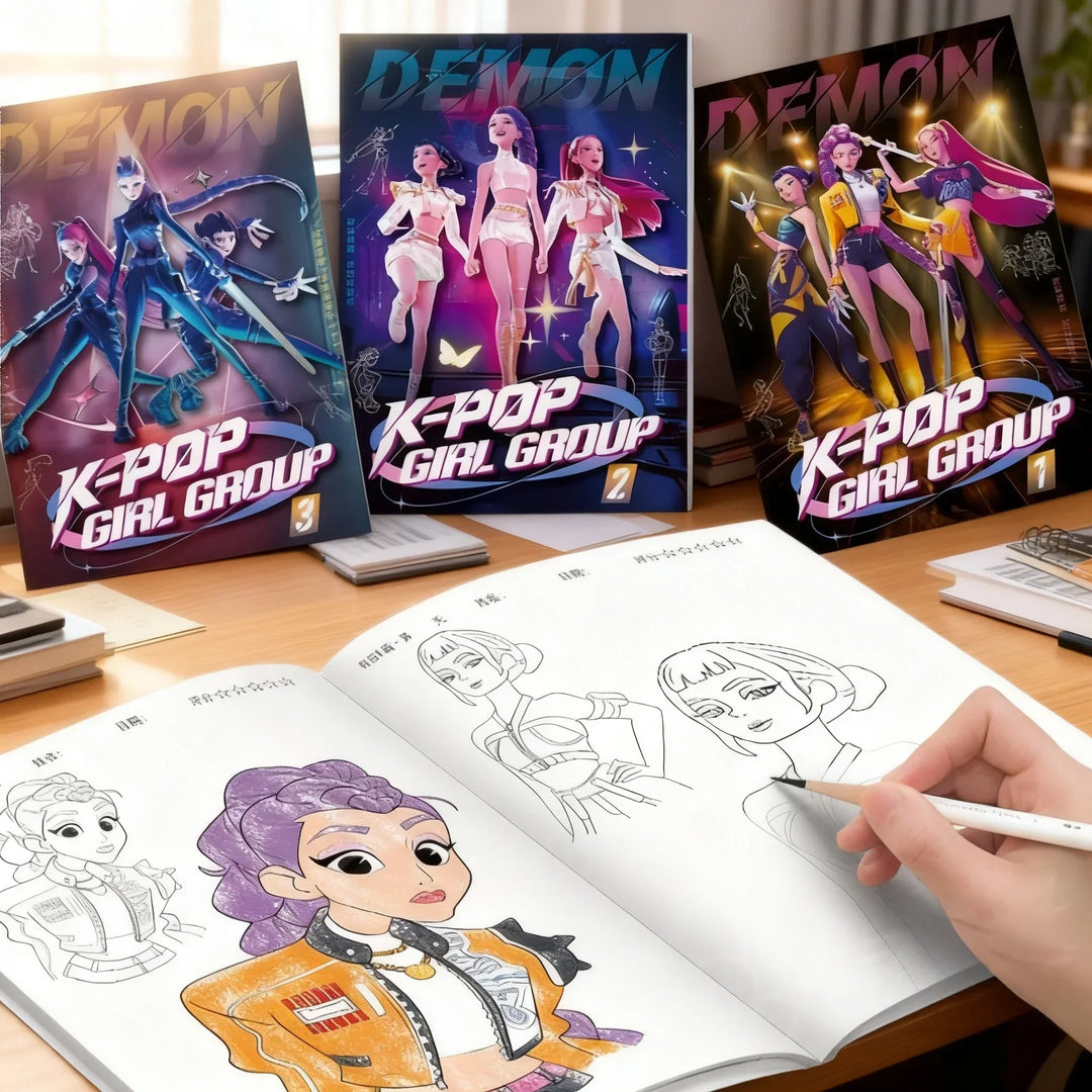 colouring Book Kpop Demon Hunters Anime Sketches Rumi Mira Zoey Cute Line Drawings Back to School 2025 Gift