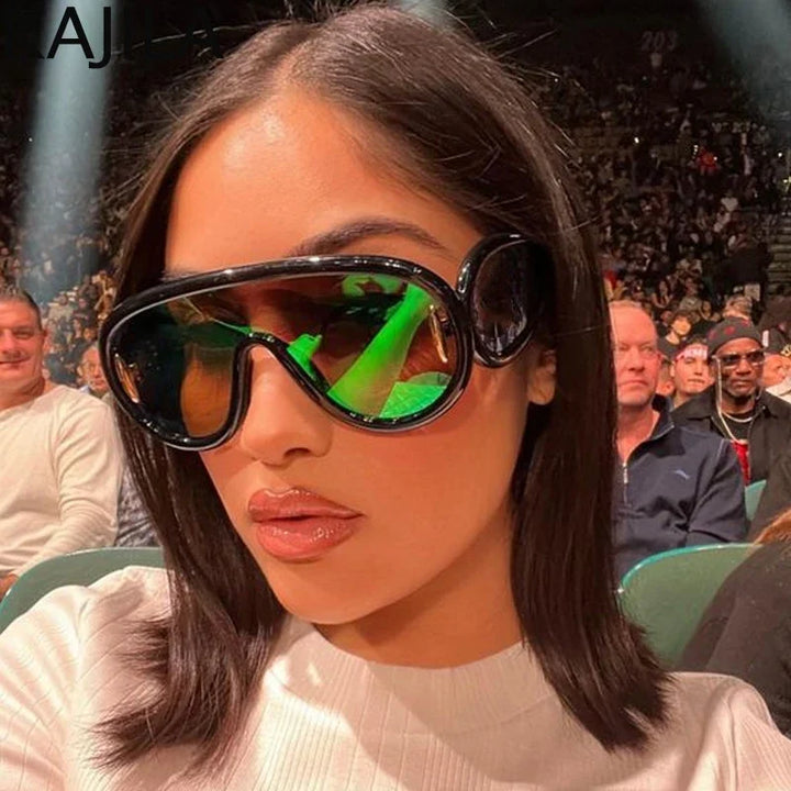 Sunglasses White Frame Oversized Wave Mask Goggles Y2K Punk Steampunk Eyewear TikTok Viral 2026