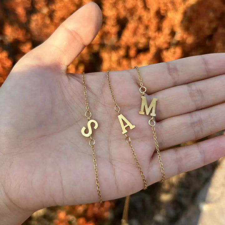 Initial Letter Bead Bracelet Thin Chain Minimalist Elegant