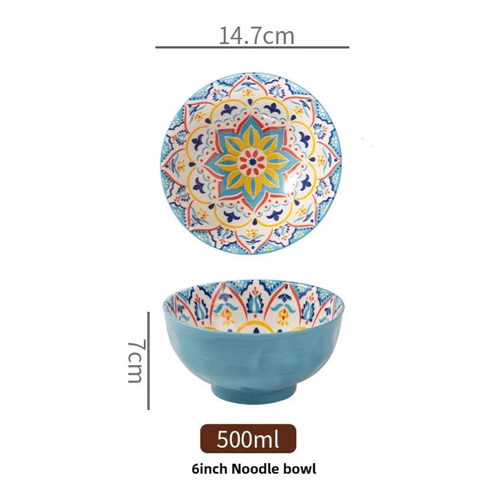 Bohemian Ceramic Rice Bowl Retro Noodle Bowl Kitchen Gift