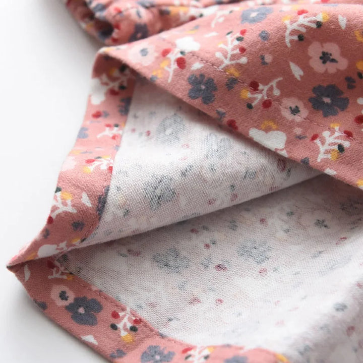 Soft Girls Dress – Long Sleeve Knee-Length, Floral Print, Cotton, Casual Autumn Wear