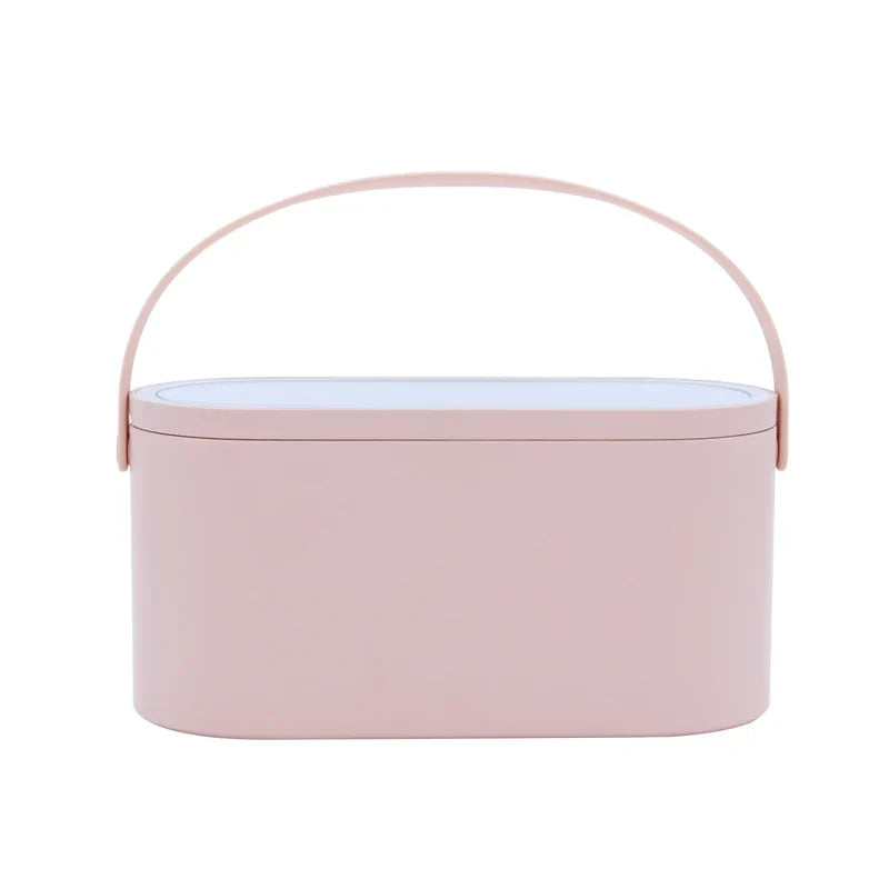 Makeup Organizer Box with LED Light Mirror - Portable Travel Makeup Case for Cosmetics Storage