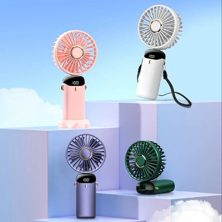 Handheld Mini Fan 3000mAh Portable USB Rechargeable Desk Fan 5 Speed Neck Hanging Outdoor Display Screen
