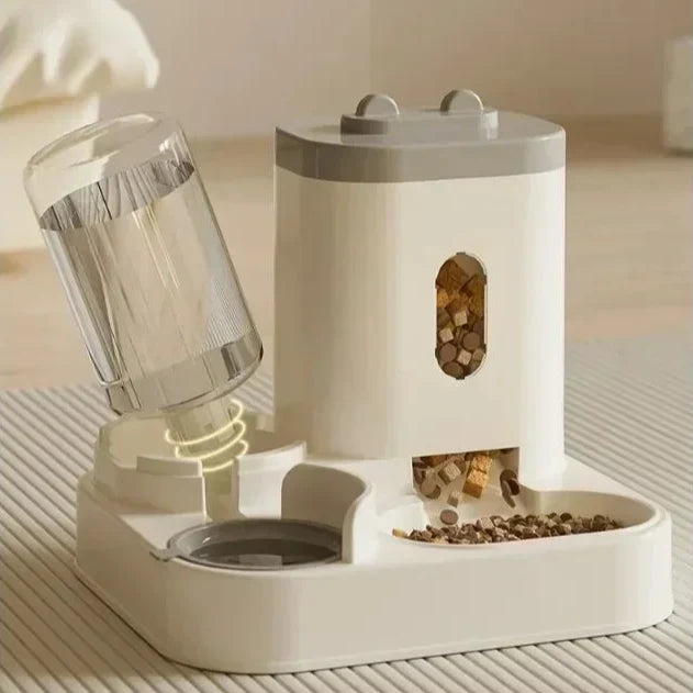 Automatic Feeder Cat Dog Bowl With Water Fountain grey Dish