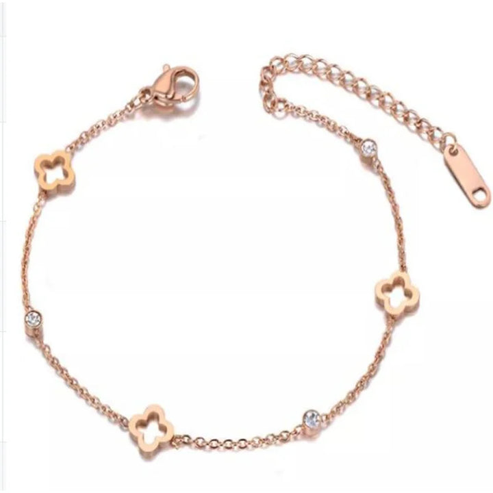 Clover Flower Stainless Steel Bracelet Set Gold Gift