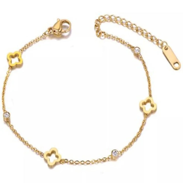 Clover Flower Stainless Steel Bracelet Set Gold Gift
