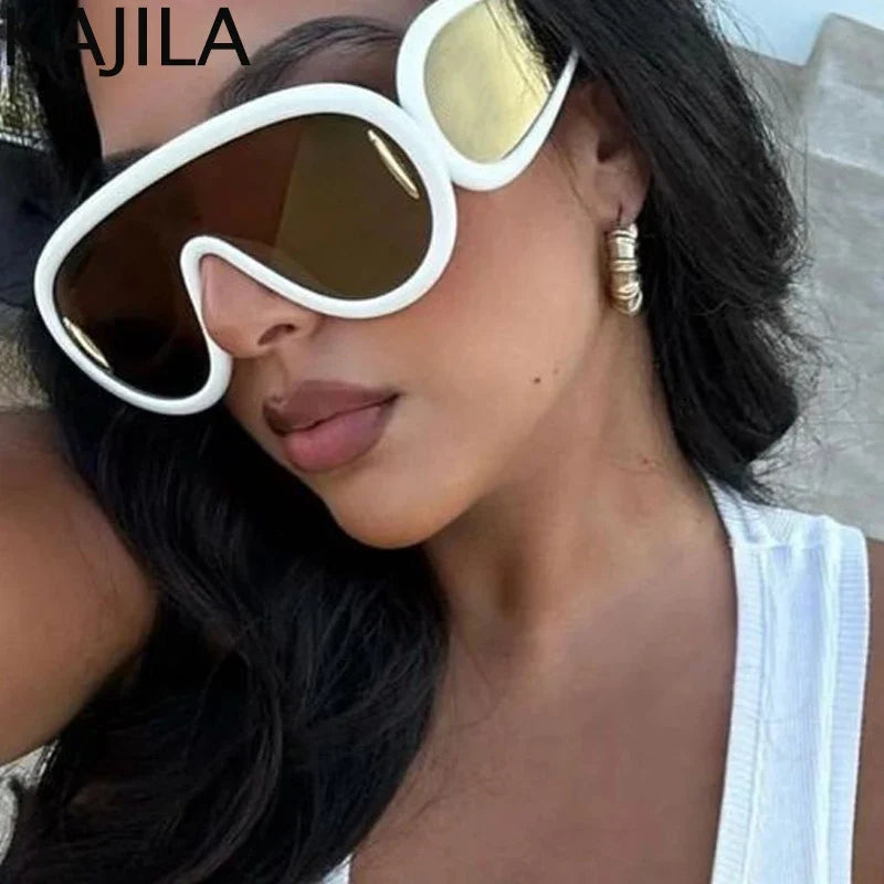 Sunglasses White Frame Oversized Wave Mask Goggles Y2K Punk Steampunk Eyewear TikTok Viral 2026
