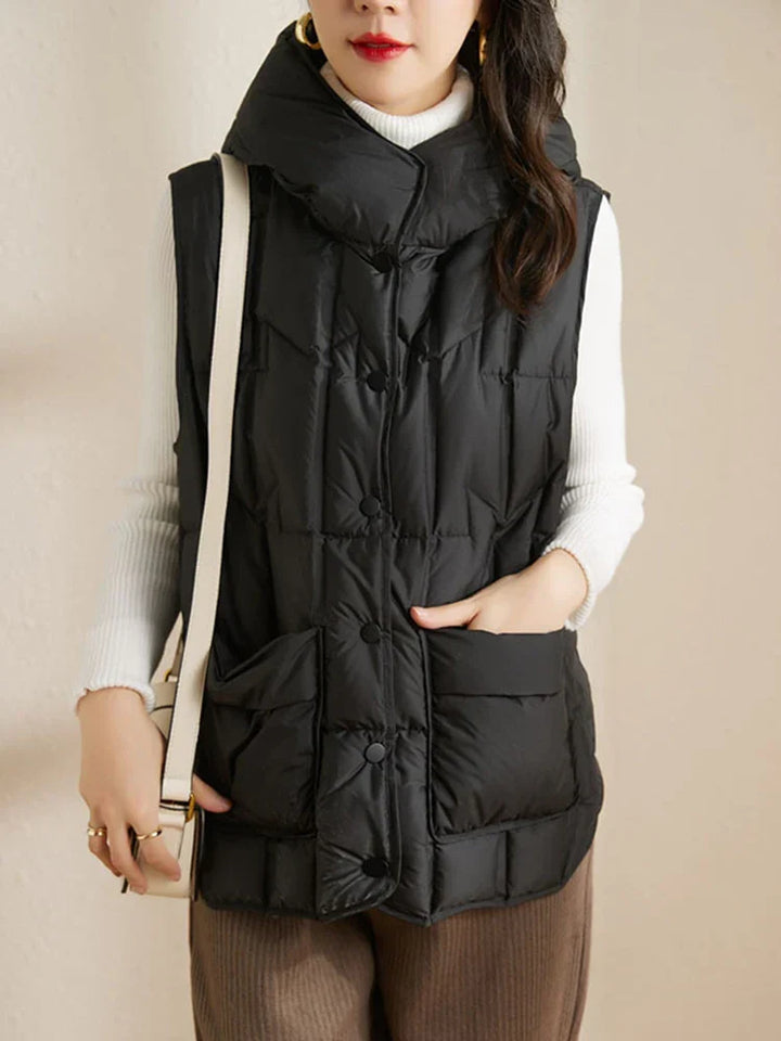 Lightweight Women Hooded Down Vest - Boxy, Down, Autumn