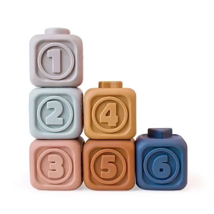 Silicone Montessori Building Blocks for Babies - Stacking and Teething Toys for Early Learning, Safe and Lightweight, Bright colours
