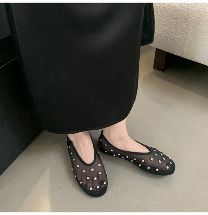 Breathable Women Ballet Flats - Mesh Crystal, Casual Walking