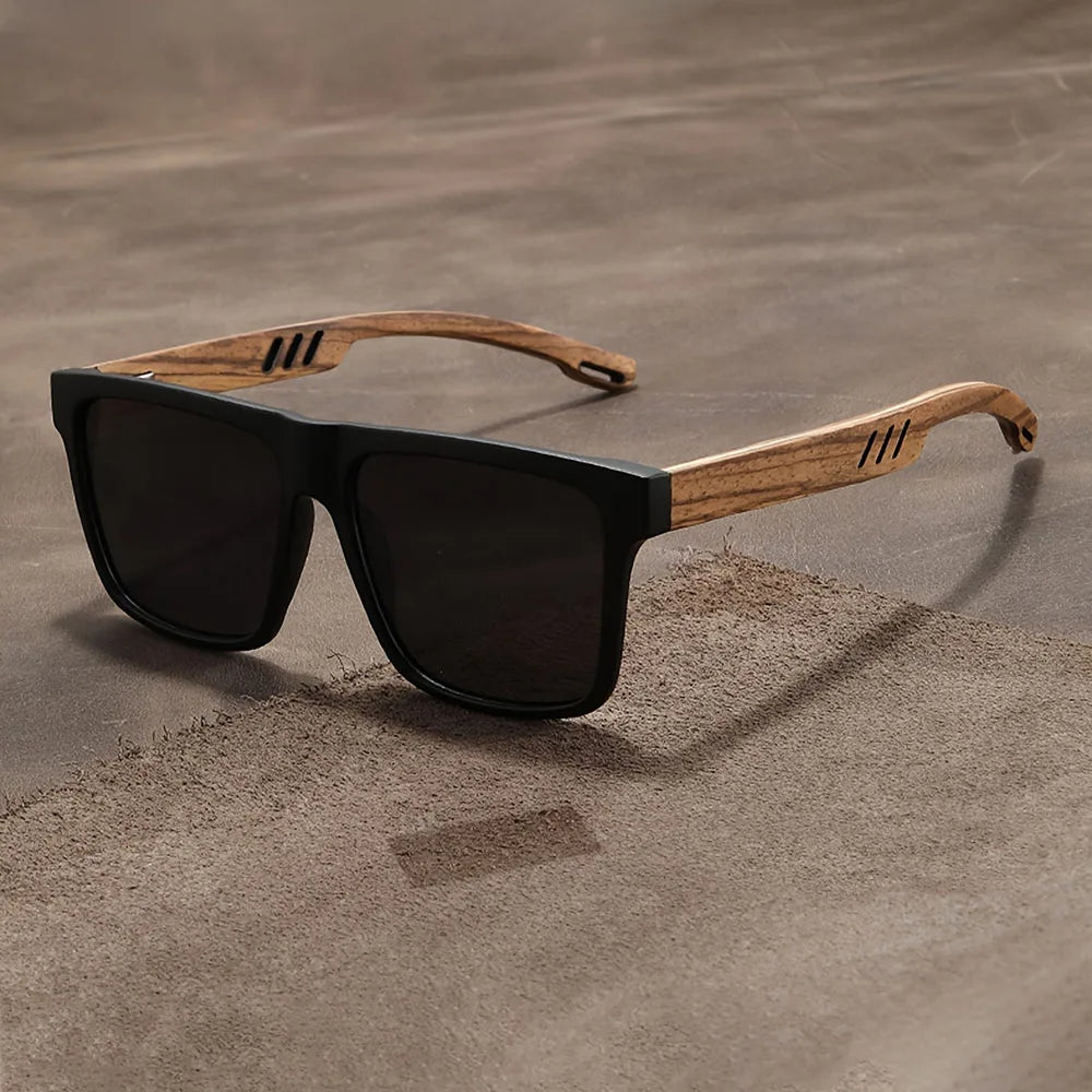 Sunglasses Square Frame Unisex Outdoor Eyewear UV400 Protection Summer 2026 Trend Wood Grain Hinges