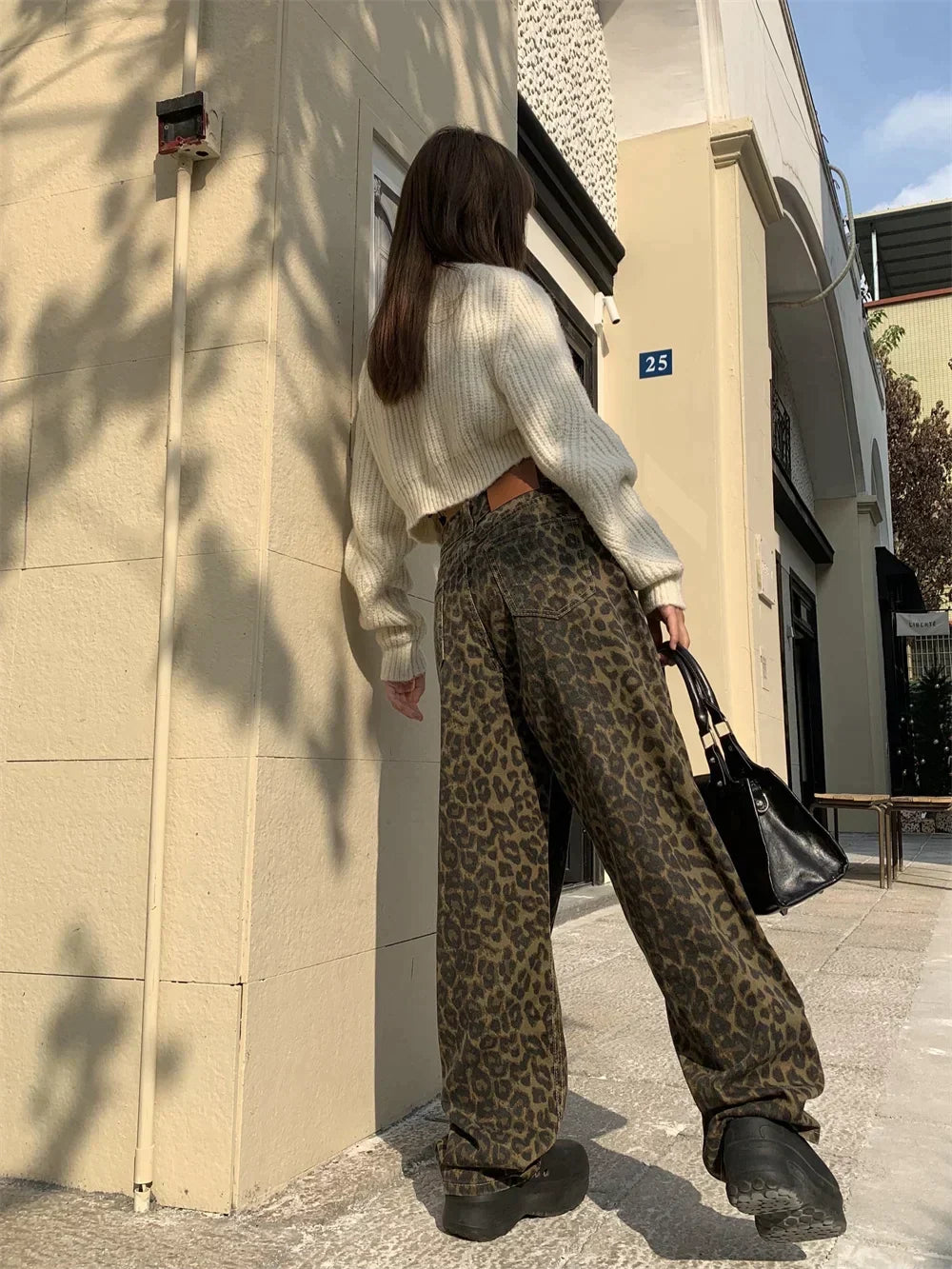 High-Waisted Leopard Print Wide Leg Jeans for Women, Trendy Fit in S-XXL Sizes