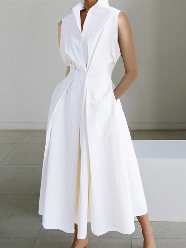 Elegant Dress with Shirt Collar, Versatile Women&