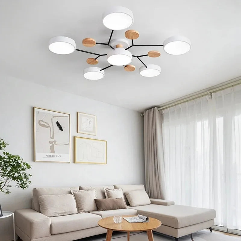 Ceiling Light LED Modern Fixture With Circular White Shades For Living Room