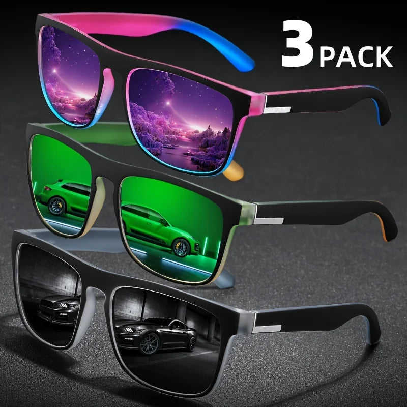 Polarized Sunglasses Three Pack Square Gradient Frames UV400 Anti Glare For Summer Travel Gift