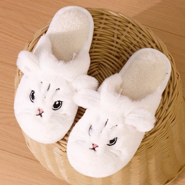 Warm Cozy Women’s Slippers - Cat-face Plush Design, Short Plush Lining, Indoor Use