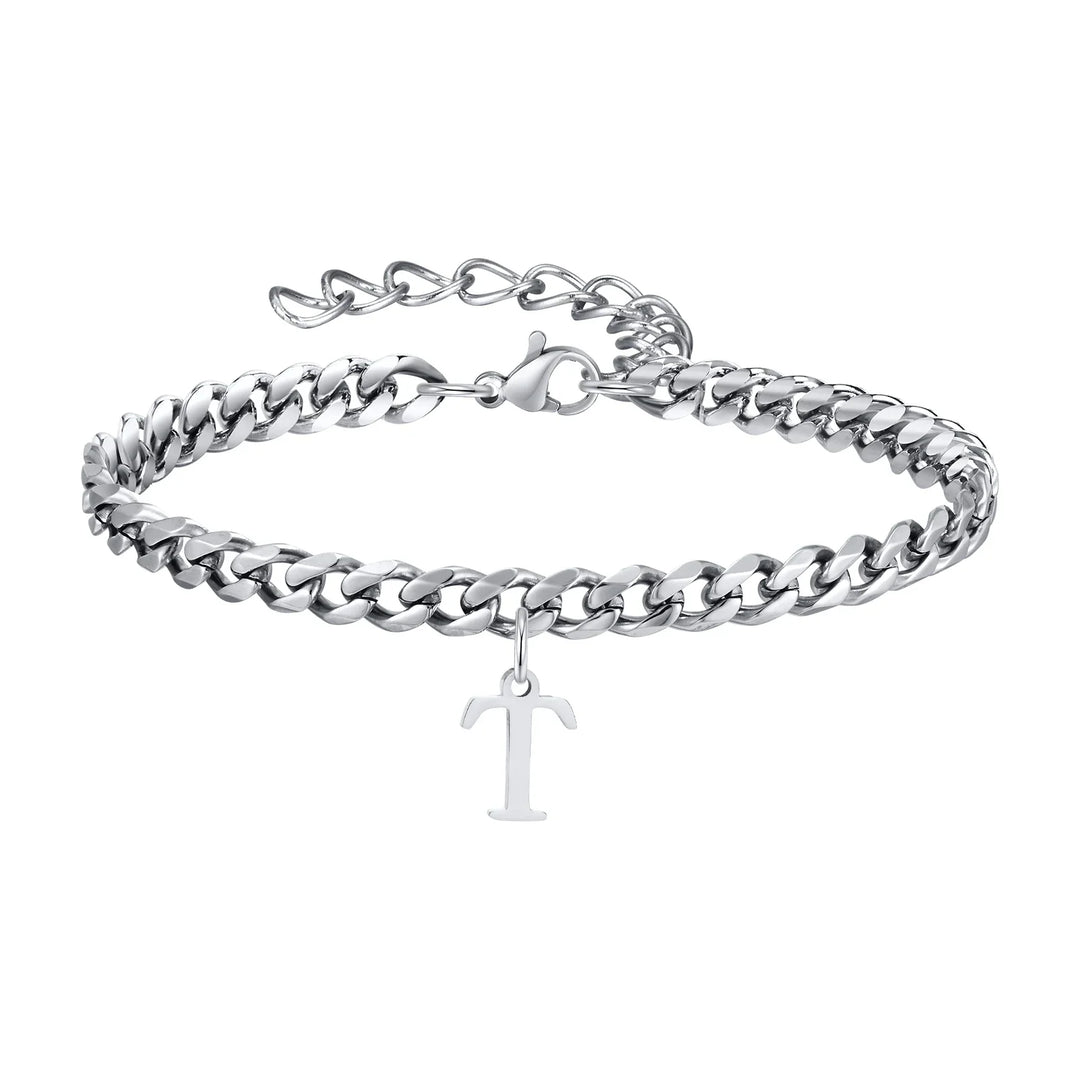 Initials Cuban Link Bracelet Stainless Steel Adjustable