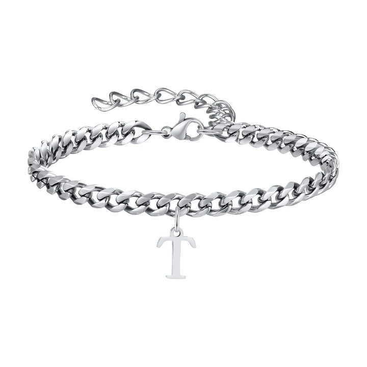 Initials Cuban Link Bracelet Stainless Steel Adjustable