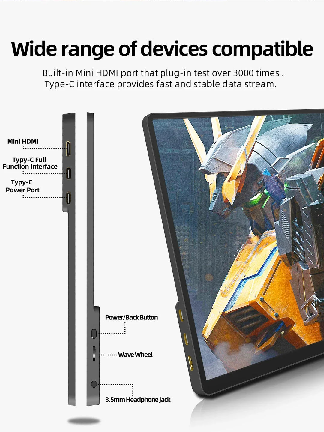 2K Portable Monitor 14 Inch Touch HDR 60Hz Gaming Display