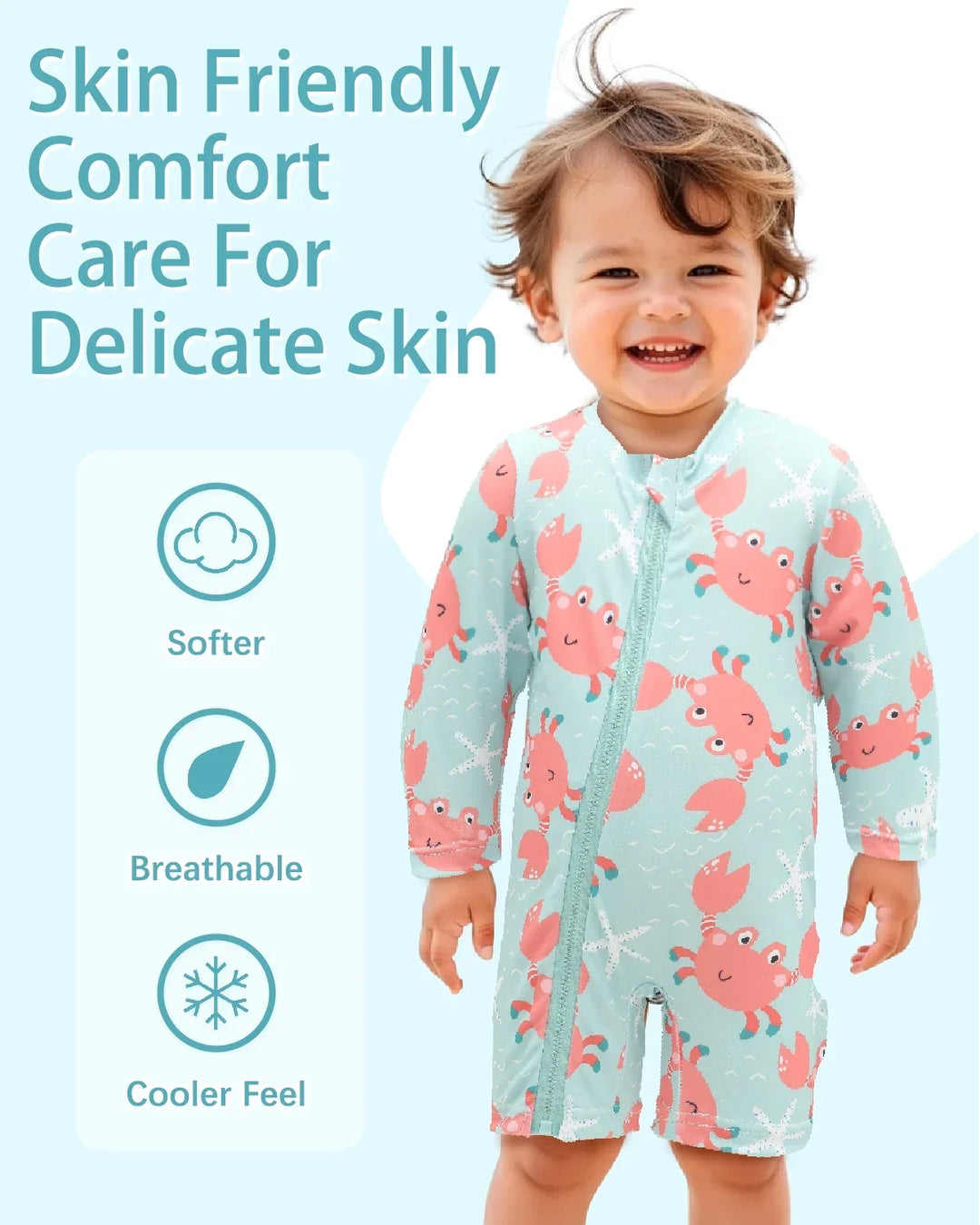 Breathable unisex long-sleeve rash guard - one-piece swimsuit, UPF 50+, pineapple print, for babies and toddlers