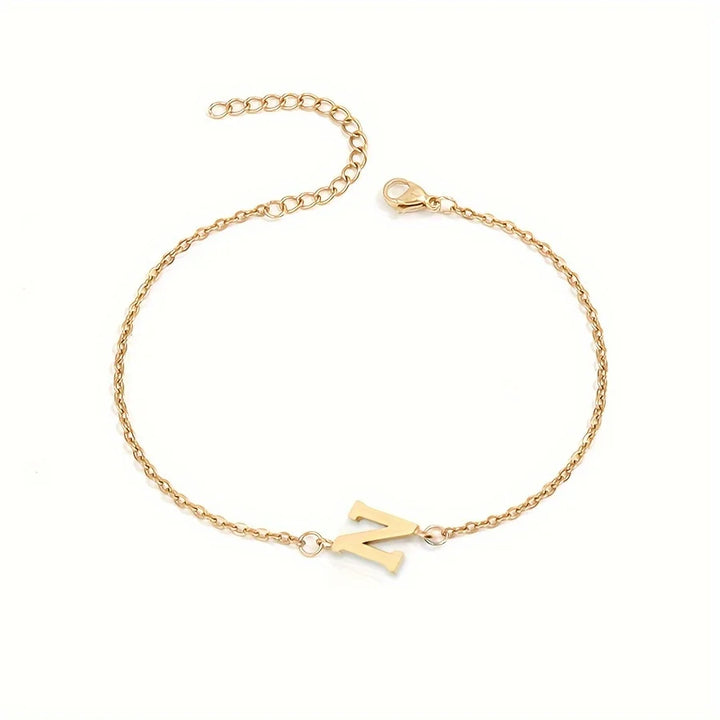 Initial Letter Bead Bracelet Thin Chain Minimalist Elegant