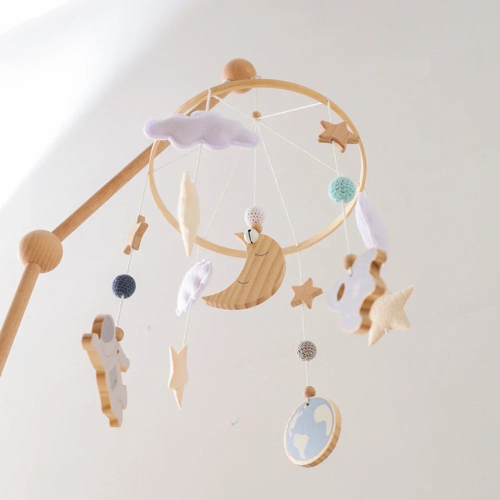 Wooden Rocket Crib Mobile Newborn Sensory Toys Soothing