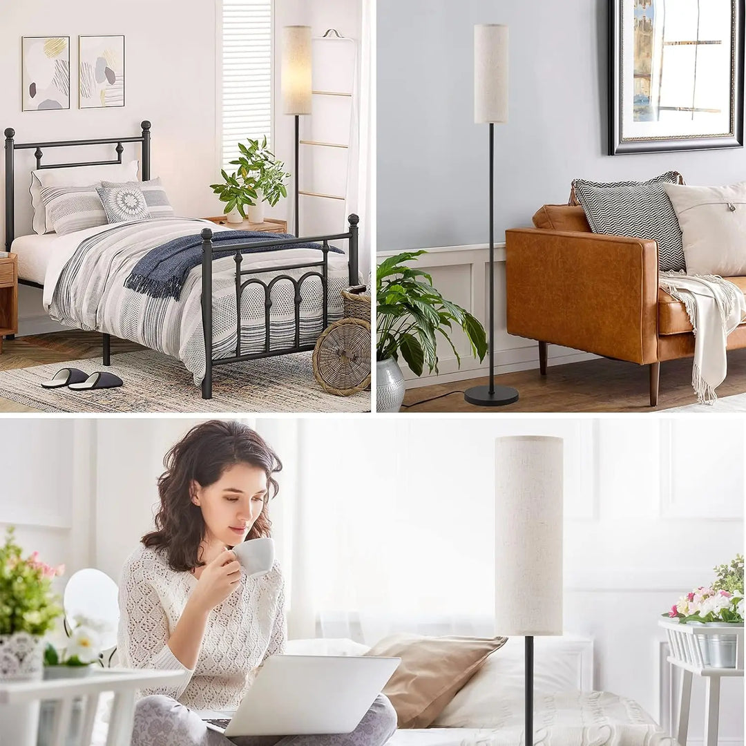 Japandi  Modern Floor Lamp With Fabric Shade Stepless Dimming