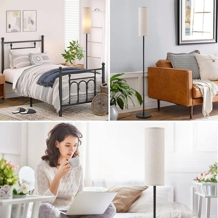 Japandi  Modern Floor Lamp With Fabric Shade Stepless Dimming