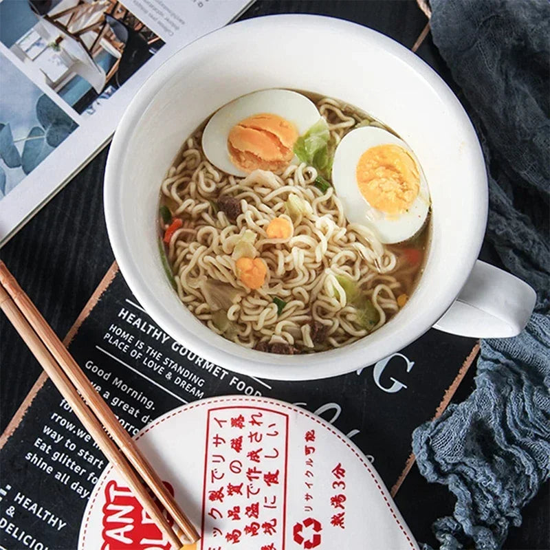 Instant Noodle Bowl Ceramic With Handle And Lid Large