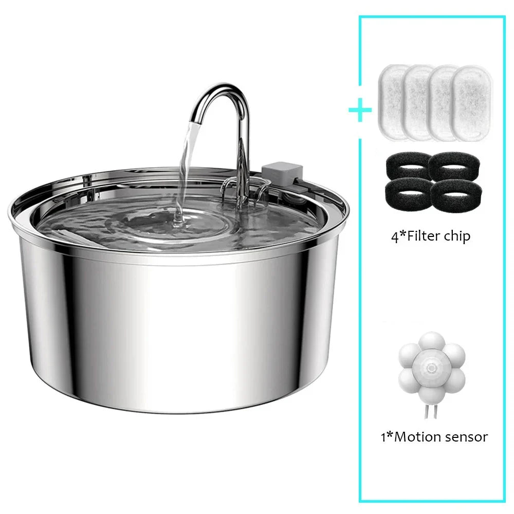 Stainless Steel Automatic Pet Water Fountain USB Mute Dog Cat Filter Bowl