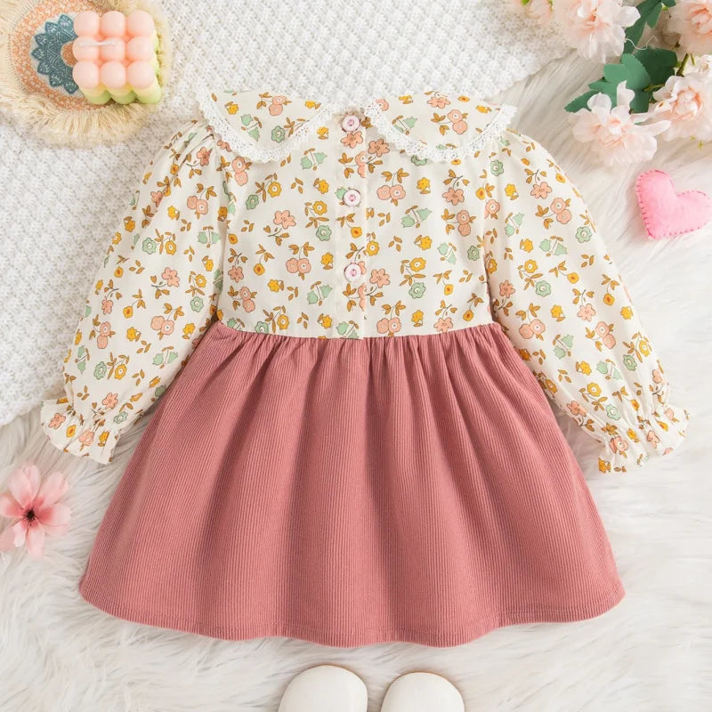 Soft baby girl dress - floral long sleeve, polyester, for classic spring and autumn wear