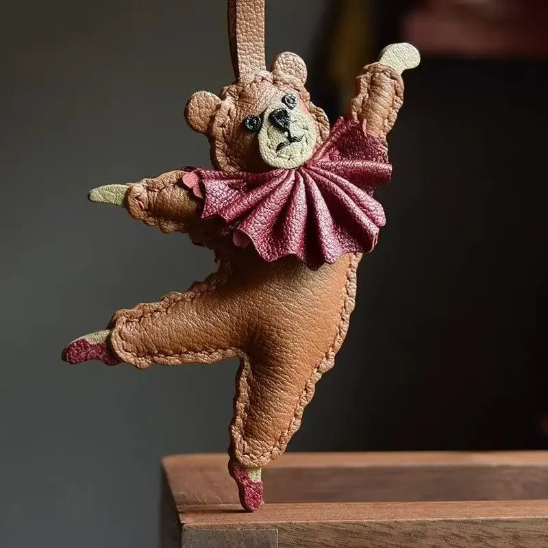 PU Leather Bag Charm Personal Dancing Bear Keychain Gift