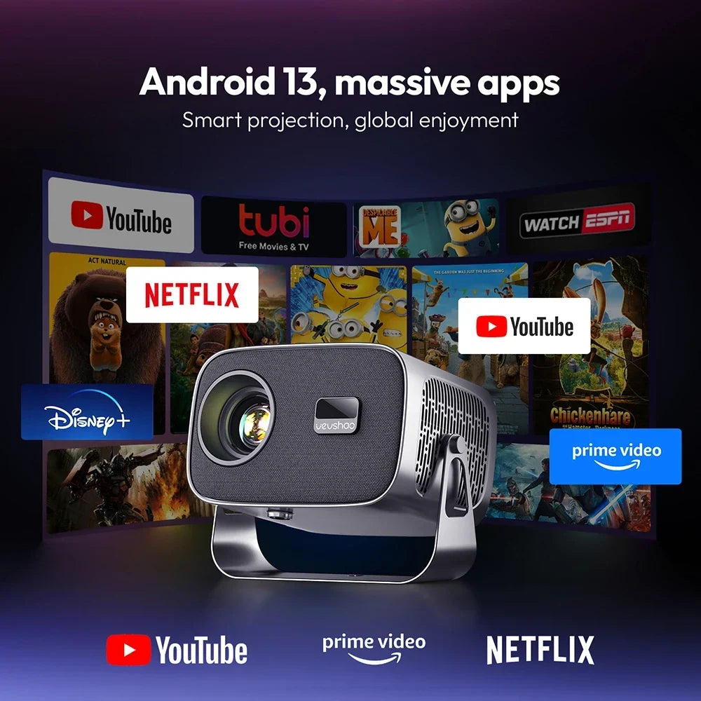 Mini Android Projector WiFi 6 350 ANSI Lumens – 4K Ready Smart Home Cinema 2026 Gift