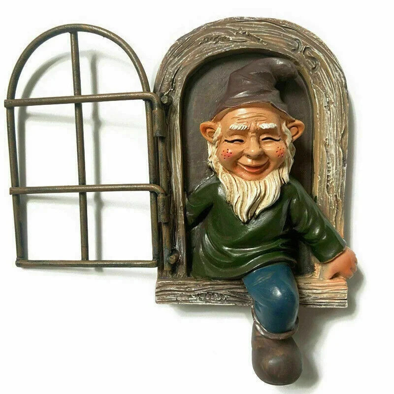 Garden Gnome Resin Statue Naughty Elf Window Hugger Fairy Tale Garden Decor Fall 2026 Gift Idea