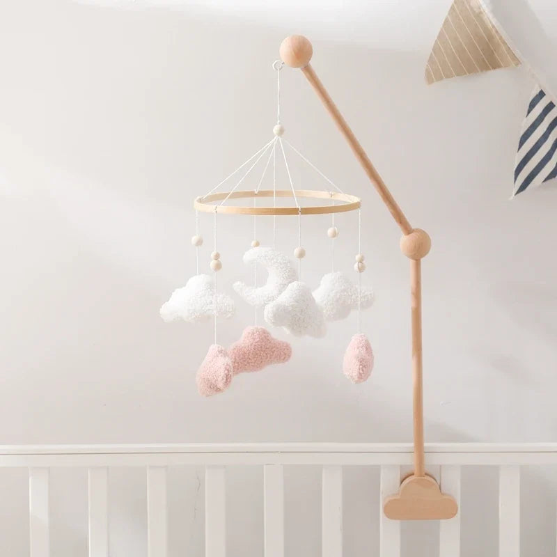 Wooden Crib Mobile Felt Bear Musical Newborn Sensory Toys