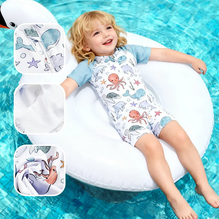 Lightweight durable unisex baby one-piece swimsuit - zip-front, polyester, for summer beach