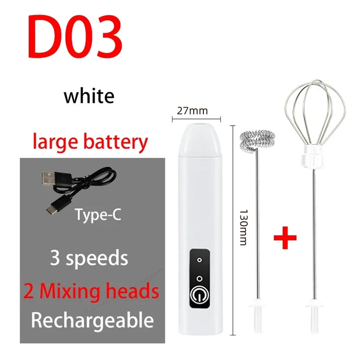 USB Rechargeable Electric Milk Frother 3-Speed – Handheld Foam Maker Egg Beater Coffee Drink Wand 2026