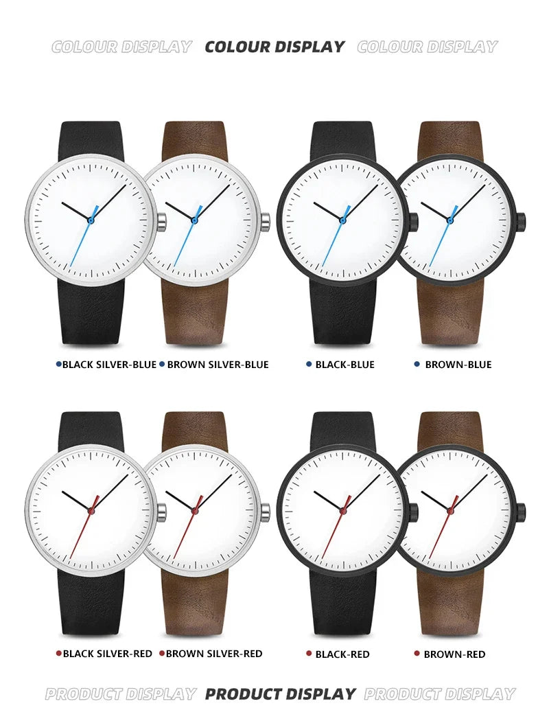 Classic unisex quartz wristwatch – leather strap, round dial, minimalist everyday timepiece