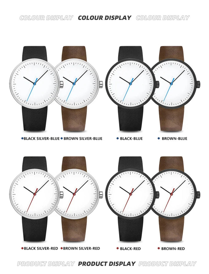 Classic unisex quartz wristwatch – leather strap, round dial, minimalist everyday timepiece